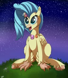 Size: 2600x3000 | Tagged: artist:orangejuicerus, classical hippogriff, cute, derpibooru import, happy, hippogriff, my little pony: the movie, night, princess skystar, safe, skyabetes, stargazing
