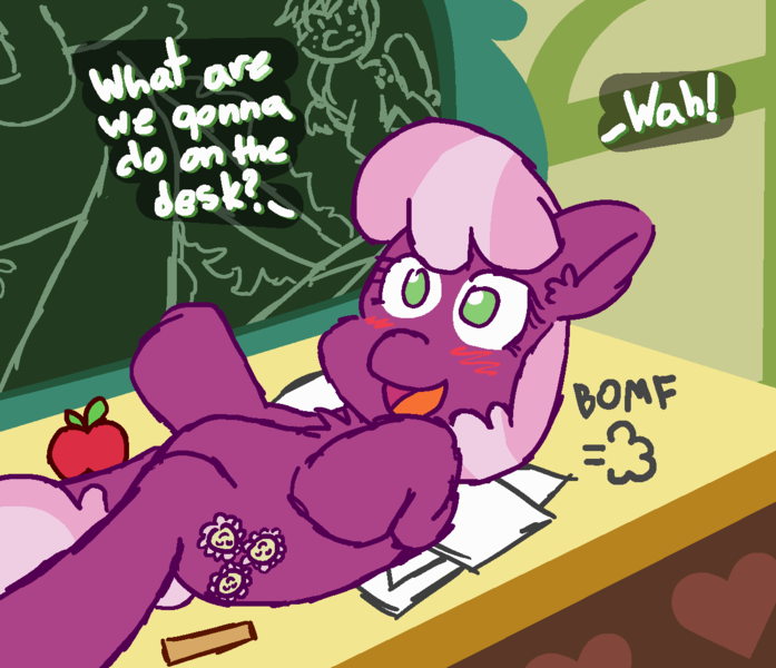 Size: 1220x1050 | Tagged: suggestive, artist:threetwotwo32232, derpibooru import, applejack, cheerilee, trixie, earth pony, pony, apple, aura, battle aura, blushing, broken leg, chalkboard, desk, dialogue, dio brando, female, food, jojo's bizarre adventure, jotaro kujo, mare, oh you're approaching me, pomf, school, solo, stardust crusaders, what are we gonna do on the bed?, when you see it