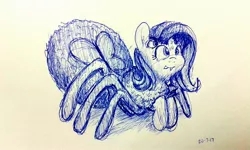 Size: 2048x1232 | Tagged: artist:aemantaslim, ballpoint pen, derpibooru import, fangs, fluttershy, monster pony, multiple eyes, original species, safe, sketch, smiling, solo, species swap, spider, spiderpony, spidershy, traditional art