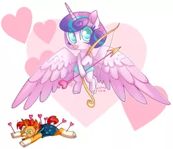 Size: 2221x1913 | Tagged: dead source, safe, artist:sl0ne, derpibooru import, princess flurry heart, sunburst, alicorn, pony, abuse, arrow, baby, baby pony, bow (weapon), colored pupils, cupid, cute, dead, death, diaper, evil flurry heart, eye clipping through hair, female, filly, flurrybetes, glasses, grimcute, heart, holiday, male, moral event horizon, murder, pure unfiltered evil, simple background, smiling, stallion, sunburst abuse, valentine's day, white background, x eyes, you monster
