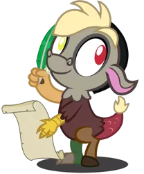 Size: 708x850 | Tagged: alternate design, alternate hairstyle, alternate timeline, alternate universe, alternate version, artist:stellardusk, baby discord, baby draconequus, cute, derpibooru import, discord, discute, draconequus, heterochromia, looking at you, male, quill, safe, scroll, shadow, simple background, smiling, smiling at you, solo, transparent background, younger