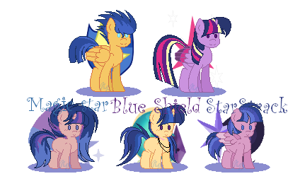 Size: 424x256 | Tagged: safe, artist:marielle5breda, derpibooru import, flash sentry, twilight sparkle, twilight sparkle (alicorn), oc, oc:blue shield, oc:magic star, oc:startrack, alicorn, pegasus, pony, unicorn, chibi, female, filly, flashlight, male, mare, offspring, parent:flash sentry, parent:twilight sparkle, parents:flashlight, shipping, simple background, straight, transparent background