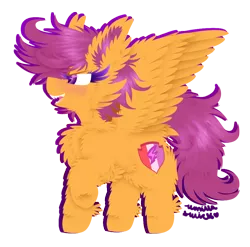 Size: 890x879 | Tagged: safe, artist:vanillaswirl6, derpibooru import, part of a set, scootaloo, pegasus, pony, cheek fluff, chest fluff, cutie mark, cutie mark crusaders, dock, ear fluff, female, fluffy, hoof fluff, mare, older, open mouth, raised hoof, sharp teeth, signature, simple background, solo, spread wings, standing, teeth, the cmc's cutie marks, transparent background, wings