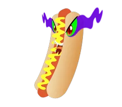 Size: 3359x2960 | Tagged: artist:shadowthewerewolf, deliciously evil, derpibooru import, food, hot dog, king sombra, meat, not salmon, safe, sausage, simple background, sombra eyes, transparent background, wat