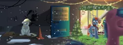 Size: 2400x889 | Tagged: artist:paulrus-keaton, artist:php69, box, christmas, context in comments, derpibooru import, derpy hooves, holiday, homeless, sad, safe, snow, song reference, source needed, television, underp