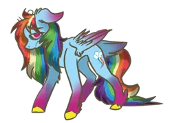 Size: 718x510 | Tagged: safe, artist:ashleybances, derpibooru import, rainbow dash, pegasus, pony, alternate design, bags under eyes, female, floppy ears, mare, red eyes, simple background, solo, transparent background, unshorn fetlocks