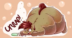 Size: 2084x1104 | Tagged: suggestive, artist:graphenescloset, derpibooru import, oc, oc:coke pony, ponified, unofficial characters only, drink pony, food pony, original species, pony, bloated, burp, coke, drink, fat, female, food, huge butt, immobile, impossibly large butt, inflation, large butt, mentos, mentos and diet coke, morbidly obese, obese, soda, soda inflation, solo, solo female