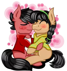 Size: 2000x2100 | Tagged: safe, artist:shamy-crist, derpibooru import, oc, oc:semirulalmite, unofficial characters only, earth pony, pony, blushing, clothes, female, high res, male, mare, nuzzling, sitting, stallion