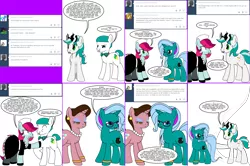 Size: 2412x1604 | Tagged: safe, artist:dekomaru, derpibooru import, oc, oc:dazzle, oc:hazel lulamoon, oc:marigold, oc:matthew trotswright, oc:veronica, unofficial characters only, earth pony, pony, unicorn, tumblr:ask twixie, angry, ask, clothes, comic, female, fourth wall, hypnosis, maid, male, mare, stallion, tumblr