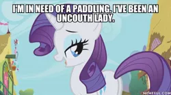 Size: 600x337 | Tagged: suggestive, derpibooru import, edit, edited screencap, screencap, rarity, pony, unicorn, the ticket master, caption, image macro, implied spanking, meme, plot, spanking