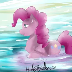 Size: 1500x1500 | Tagged: safe, artist:helgabuttercup, derpibooru import, pinkie pie, earth pony, pony, female, mare, signature, solo, water