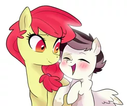 Size: 2277x1895 | Tagged: apple bloom, artist:theroyalartofna, derpibooru import, duo, female, male, mother and son, oc, oc:pidge shimmer, offspring, parent:apple bloom, parent:featherweight, parents:featherbloom, safe