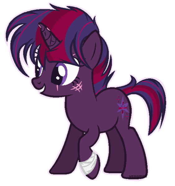 Size: 574x612 | Tagged: safe, artist:venomns, derpibooru import, oc, oc:dusk, pony, unicorn, female, magical lesbian spawn, mare, offspring, parent:tempest shadow, parent:twilight sparkle, parents:tempestlight, simple background, solo, transparent background