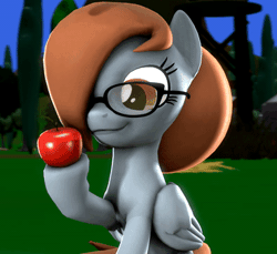 Size: 368x337 | Tagged: 3d, animated, apple, artist:furima, derpibooru import, eating, food, glasses, oc, oc:furima, source filmmaker, suggestive, suggestive eating, swallowing, unofficial characters only