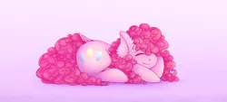 Size: 1382x622 | Tagged: artist:weird-psycho-jane, curly mane, cute, derpibooru import, diapinkes, ear fluff, eyes closed, pinkie pie, safe, solo