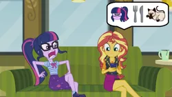 Size: 1245x700 | Tagged: suggestive, derpibooru import, edit, screencap, sci-twi, sunset shimmer, twilight sparkle, equestria girls, equestria girls series, text support, duo, female, geode of empathy, geode of telekinesis, implied cunnilingus, implied oral, implied sex, lesbian, magical geodes, scitwishimmer, shipping, sunsetsparkle, text support: sunset shimmer