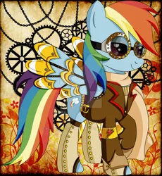 Size: 600x653 | Tagged: artist:0crimsonaffinity0, clockwork, cog, derpibooru import, goggles, rainbow dash, safe, solo, steampunk, watermark