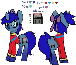 Size: 545x468 | Tagged: safe, artist:nootaz, derpibooru import, oc, oc:save state, unicorn, bow, clothes, commission, female, glasses, mare, reference sheet, simple background, solo, transparent background