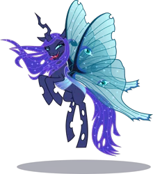 Size: 2000x2275 | Tagged: safe, artist:phucknuckl, derpibooru import, nightmare moon, princess luna, queen chrysalis, changeling, changeling queen, moth, mothling, original species, changelingified, female, inkscape, luna moth, open mouth, simple background, solo, species swap, tongue out, transparent background, vector