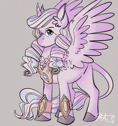 Size: 655x700 | Tagged: alicorn, artist:lxxjunebugxxl, derpibooru import, female, filly, gray background, magical lesbian spawn, oc, oc:ethereal quartz, offspring, parent:pinkie pie, parent:princess celestia, parents:pinkielestia, safe, simple background, solo