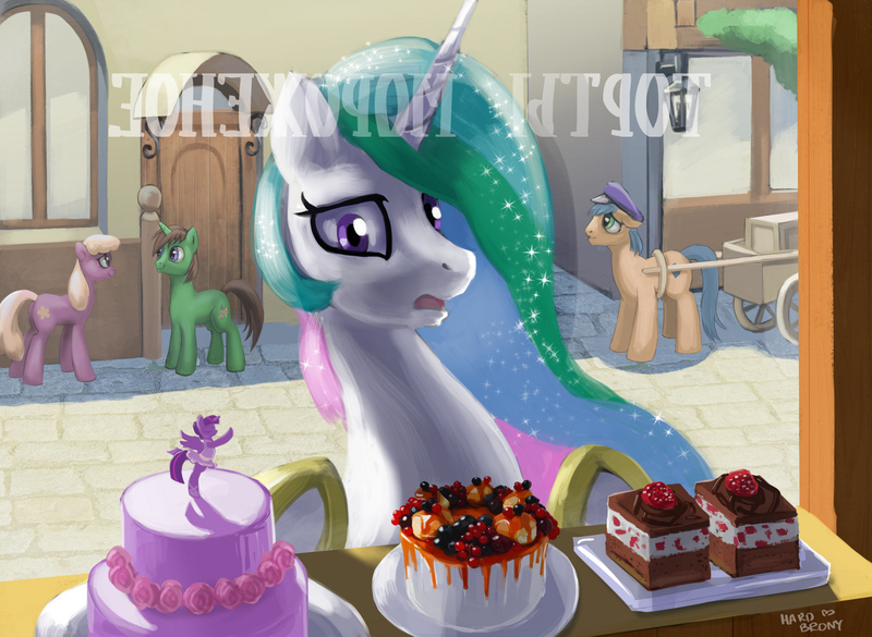 Size: 1600x1169 | Tagged: safe, artist:hardbrony, derpibooru import, princess celestia, twilight sparkle, twilight sparkle (alicorn), oc, alicorn, pony, ballerina, cake, cakelestia, cyrillic, food, russian, solo focus, tutu, twilarina, window