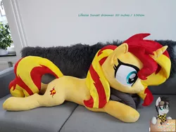 Size: 2852x2148 | Tagged: safe, artist:epicrainbowcrafts, derpibooru import, sunset shimmer, pony, high res, irl, life size, photo, plushie, prone, solo