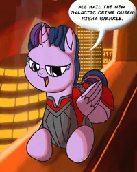 Size: 2400x3000 | Tagged: alicorn, alternate hairstyle, artist:saburodaimando, city, derpibooru import, nar shaddaa, risha drayen, safe, star wars, star wars: the old republic, tara strong, twilight sparkle, twilight sparkle (alicorn), voice actor joke