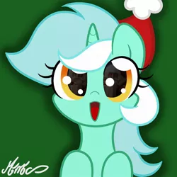Size: 1250x1250 | Tagged: safe, artist:mimicproductions, derpibooru import, lyra heartstrings, pony, unicorn, christmas, eye reflection, female, hat, holiday, looking at you, mare, reflection, santa claus, santa hat, smiling, solo