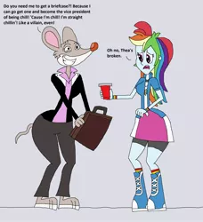 Size: 2153x2361 | Tagged: safe, artist:hunterxcolleen, derpibooru import, rainbow dash, equestria girls, briefcase, coffee cup, crossover, cup, ducktales, geronimo stilton, going crazy, reference, talking, the ass was fat, thea stilton