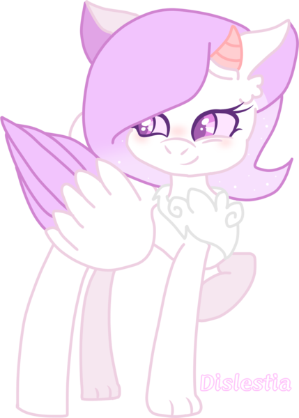 Size: 1097x1534 | Tagged: artist:rosiepie15, chest fluff, colored wings, colored wingtips, derpibooru import, female, horns, hybrid, interspecies offspring, oc, offspring, parent:discord, parent:princess celestia, parents:dislestia, safe, simple background, solo, transparent background, unofficial characters only