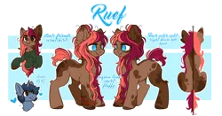 Size: 5000x2616 | Tagged: safe, artist:ruef, derpibooru import, oc, oc:b.b., oc:ruef, unofficial characters only, earth pony, pony, unicorn, female, mare, reference sheet, simple background, solo, sweatshirt, transparent background