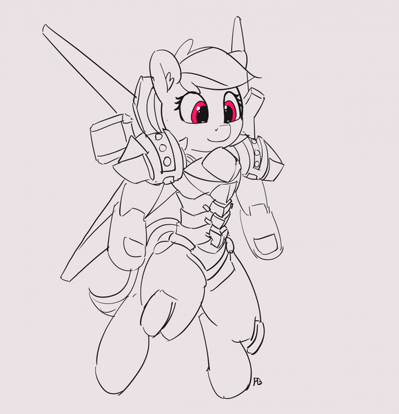 Size: 1280x1327 | Tagged: safe, artist:pabbley, derpibooru import, rainbow dash, pegasus, pony, 30 minute art challenge, armor, clothes, crossover, female, mare, overwatch, partial color, pharah, solo, suit, video game, video game crossover, wings