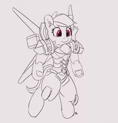 Size: 1280x1327 | Tagged: safe, artist:pabbley, derpibooru import, rainbow dash, pegasus, pony, 30 minute art challenge, armor, clothes, crossover, female, mare, overwatch, partial color, pharah, solo, suit, video game, video game crossover, wings