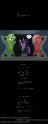 Size: 2048x5298 | Tagged: safe, artist:moonatik, derpibooru import, sci-twi, twilight sparkle, oc, oc:downvote, oc:upvote, ponified, pony, derpibooru, apron, bondage, boots, clothes, derpibooru ponified, female, general deathshead, gloves, goggles, horn ring, impending doom, magic suppression, mare, meta, misspelling, reference, sadistic choice, shoes, talking to viewer, text, tyrant sparkle, unsexy bondage, wolfenstein, wolfenstein the new order