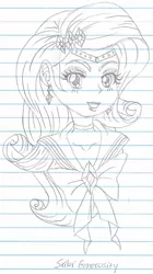 Size: 768x1372 | Tagged: safe, artist:haleyc4629, derpibooru import, part of a set, rarity, human, equestria girls, bust, crossover, female, lineart, lined paper, manga attempt, monochrome, portrait, sailor generosity, sailor guardian, sailor moon, sailor scout, simple background, sketch, solo, traditional art