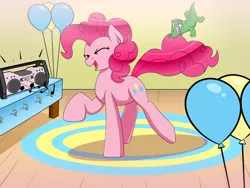 Size: 4000x3000 | Tagged: artist:coramino, balloon, dancing, derpibooru import, gummy, music, music player, pinkie pie, safe