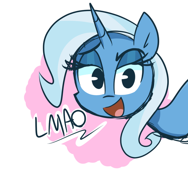 Size: 1280x1280 | Tagged: safe, artist:lilboulder, derpibooru import, trixie, pony, unicorn, dialogue, female, laughing, laughing at you, lmao, looking at you, mare, raised eyebrow, reaction image, smug, solo, talking