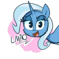 Size: 1280x1280 | Tagged: safe, artist:lilboulder, derpibooru import, trixie, pony, unicorn, dialogue, female, laughing, laughing at you, lmao, looking at you, mare, raised eyebrow, reaction image, smug, solo, talking