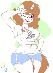 Size: 1168x1600 | Tagged: anthro, armpits, artist:phyll, brazil, breasts, clothes, derpibooru import, female, hips, jair bolsonaro, oc, oc:pampa, one eye closed, politics, propaganda, red hair, safe, solo, spotted, thick, unofficial characters only, wink