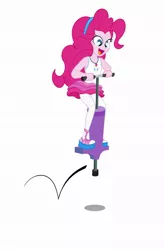 Size: 724x1104 | Tagged: safe, artist:bbbhuey, derpibooru import, pinkie pie, equestria girls, equestria girls series, bouncing, clothes, cute, diapinkes, female, fun, geode of sugar bombs, happy, headband, new outfit, open mouth, pantyhose, pogo stick, sandals, show accurate, simple background, skirt, smiling, solo, tanktop, white background