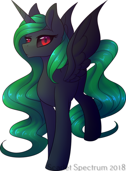 Size: 1062x1440 | Tagged: safe, artist:scarlet-spectrum, derpibooru import, oc, oc:atropos, unofficial characters only, alicorn, pony, fallout equestria, fanfic, alicorn oc, artificial alicorn, fanfic art, female, green alicorn (fo:e), hooves, horn, mare, red eyes, solo, spread wings, standing, transparent background, wings