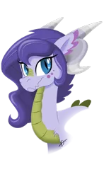 Size: 600x1020 | Tagged: safe, artist:jo-bac, derpibooru import, oc, oc:iolite, unofficial characters only, dracony, hybrid, blue eyes, bust, female, interspecies offspring, offspring, parent:rarity, parent:spike, parents:sparity, png, simple background, solo, transparent background