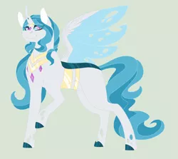 Size: 3008x2680 | Tagged: artist:maiachlte, changepony, colored hooves, derpibooru import, female, green background, hybrid, hybrid wings, interspecies offspring, magical lesbian spawn, oc, oc:princess acidalia, offspring, parent:princess celestia, parent:queen chrysalis, parents:chryslestia, safe, simple background, solo, unofficial characters only