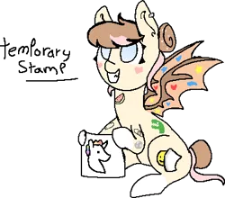 Size: 398x350 | Tagged: safe, artist:nootaz, derpibooru import, oc, oc:temporary stamp, unofficial characters only, bat pony, bat pony oc, simple background, temporary tattoo, transparent background