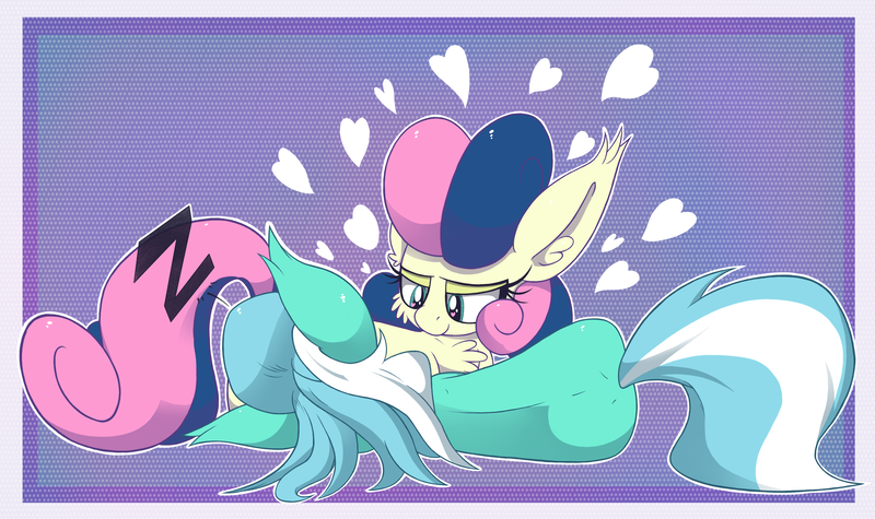 Size: 2797x1660 | Tagged: safe, artist:dragonpone, derpibooru import, bon bon, lyra heartstrings, sweetie drops, earth pony, pony, unicorn, adorabon, cheek fluff, chest fluff, cute, dimples of venus, ear fluff, female, floating heart, heart, heart eyes, lesbian, lidded eyes, lyrabetes, lyrabon, mare, prone, rear view, shipping, side, sleeping, smiling, wingding eyes, z