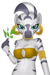 Size: 3495x5168 | Tagged: anthro, artist:sergeant16bit, bandeau, belly button, breasts, busty zecora, derpibooru import, female, herb, midriff, painting, plant, sage, simple background, solo, stupid sexy zecora, suggestive, transparent background, zecora