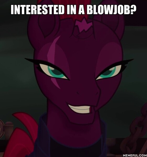 Size: 600x642 | Tagged: suggestive, derpibooru import, edit, edited screencap, screencap, tempest shadow, pony, unicorn, my little pony: the movie, bronybait, caption, cropped, female, image macro, implied blowjob, implied oral, implied sex, looking at you, mare, meme, solo