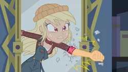 Size: 1359x767 | Tagged: semi-grimdark, artist:haleyc4629, artist:sonja-germanova, derpibooru import, oc, oc:lumberjack, fanfic:farmer vs murderer, fanfic:farmer vs murderer: lumberjack's revenge, equestria girls, base used, breaking behind mirror, punch, seeking revenge