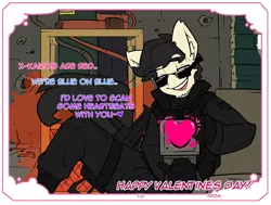 Size: 1494x1129 | Tagged: alternate version, anthro, anthro oc, artist:bbsartboutique, derpibooru import, gun, heart, male, oc, oc:lancer, pulse, rainbow six siege, safe, solo, sunglasses, ump45, valentine's day card, weapon