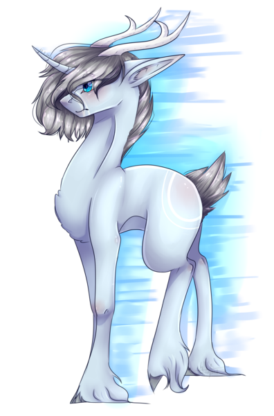 Size: 3432x5196 | Tagged: safe, artist:lastaimin, derpibooru import, oc, unofficial characters only, deer pony, original species, antlers, high res, horn, male, simple background, solo, transparent background, unshorn fetlocks